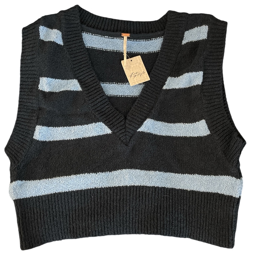 Free People Santa Monica Cropped Vest in Navy/Dusk Combo Size XS NWT